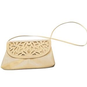 VB Cream Faux Leather Laser Cut Flap Closure Shoulder Bag Vintage Purse
